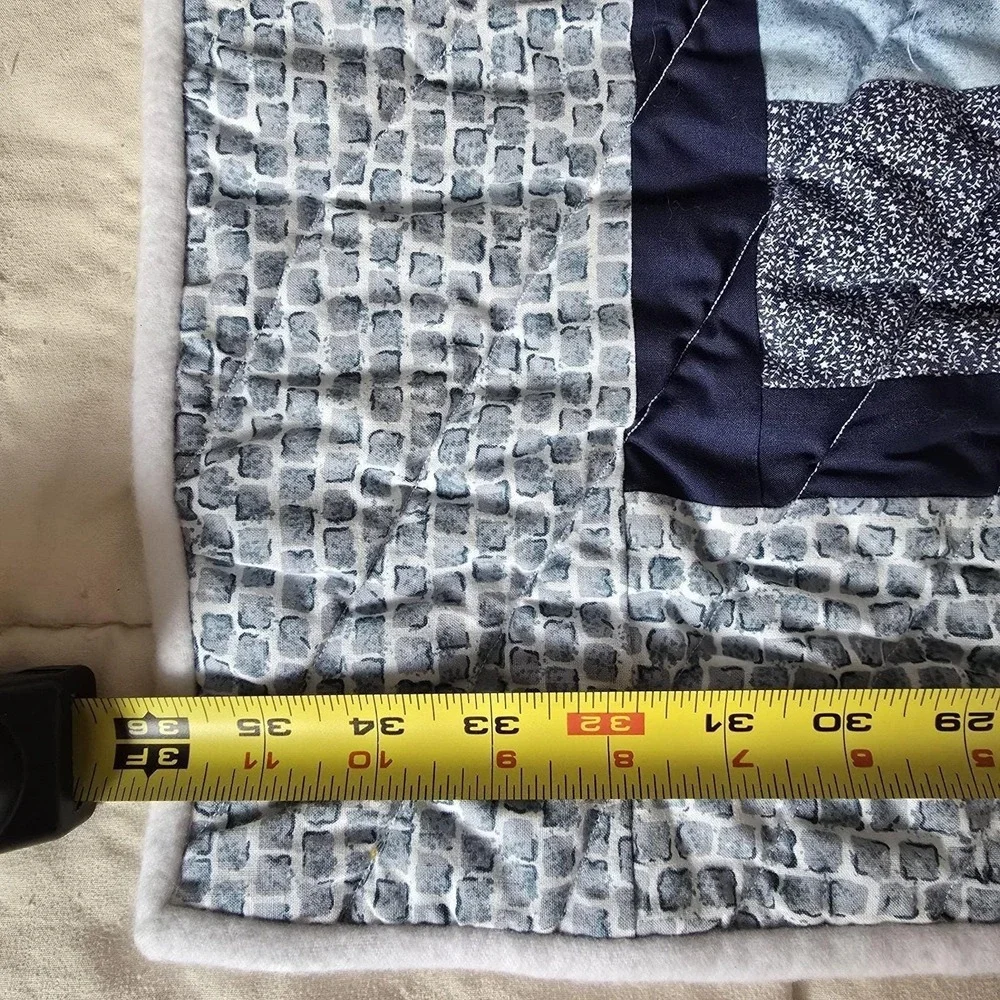 Handmade Baby Quilt‎ Patchwork Cotton Quilted Blue Nursery Blanket 36